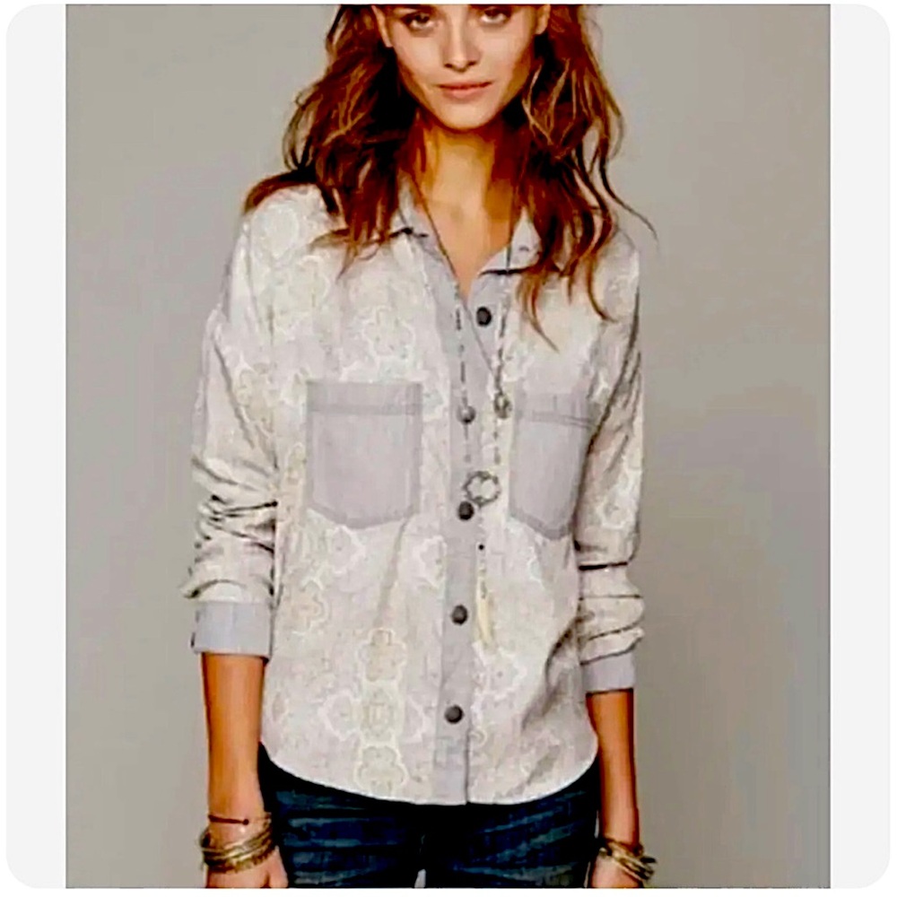 Free People Paisley Button Down in Silky Cream | Size S